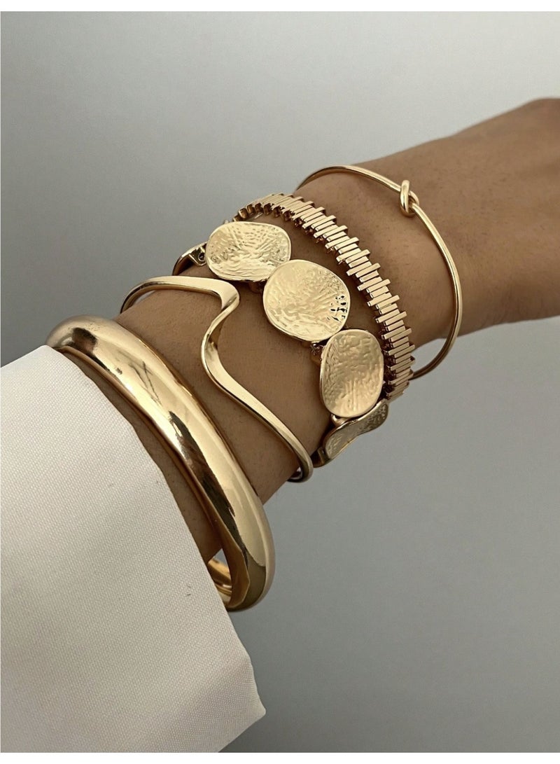 veya LUXURY GOLD-TONE GEOMETRIC WOMEN’S BRACELET SET – 5 PCS - Image 3